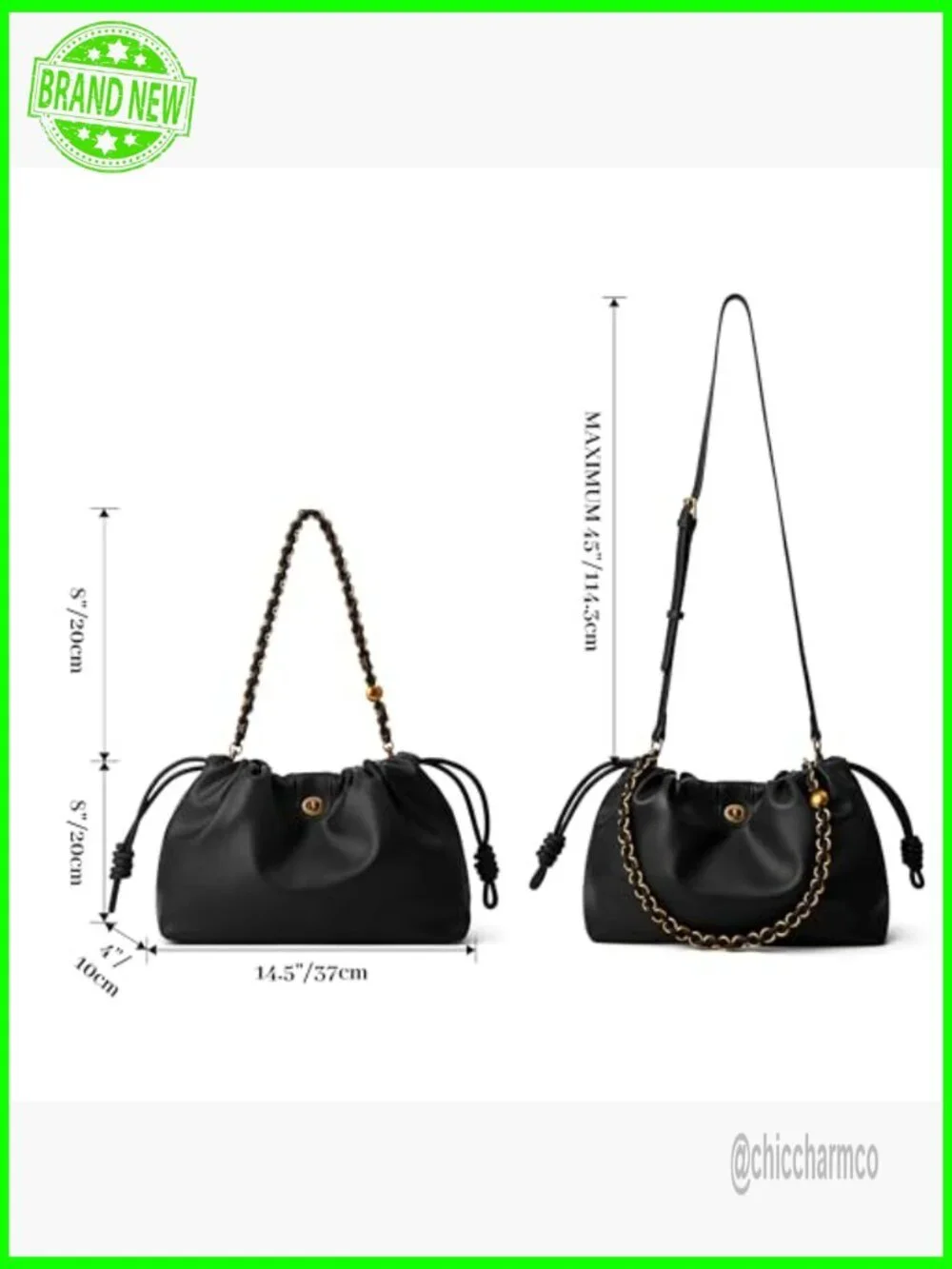 Vegan PU Bucket Hobo Purse with Detachable Straps, 12x8x4 Inches